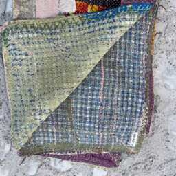 Handmade Cotton Kantha Patchwork Quilt Block Print Reversible Rustic Bedspread - thumbnail 4