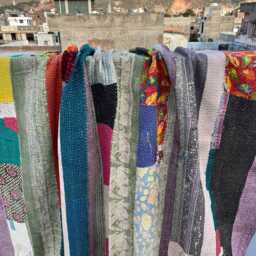 Handmade Cotton Kantha Patchwork Quilt Block Print Reversible Rustic Bedspread - thumbnail 2