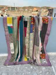 Handmade Cotton Kantha Patchwork Quilt Block Print Reversible Rustic Bedspread - thumbnail 1