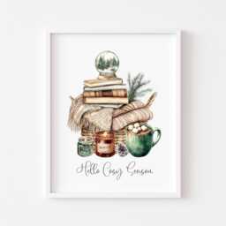 Christmas Print Cosy Season Beige & Green Watercolour Wall Art - Unframed - thumbnail 1
