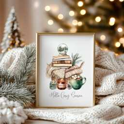Christmas Print Cosy Season Beige & Green Watercolour Wall Art - Unframed - thumbnail 2