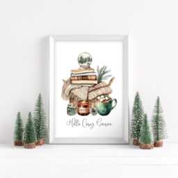 Christmas Print Cosy Season Beige & Green Watercolour Wall Art - Unframed - thumbnail 3