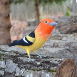 Mr. Western Tanager, Needle Felted Bird Sculpture - thumbnail 4