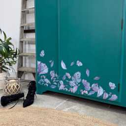 Vintage Wardrobe Armoire Painted Teal Green With Florals - thumbnail 3
