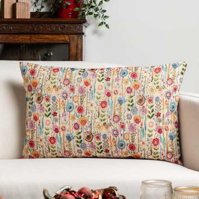 Secret Garden Tapestry Xl Rectangular Cushion. Wildflower Floral Design in Multicoloured. 23X15 - image 1