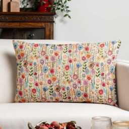Secret Garden Tapestry Xl Rectangular Cushion. Wildflower Floral Design in Multicoloured. 23X15 - thumbnail 1