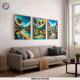 Caribbean Travel Poster Prints - Set Of 3 Posters - Wall Art Decor Bedroom Illustration Artwork Gift Living Room Gifts - thumbnail 1