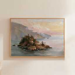 Coastal Island Poster, Pine Landscape Print, Seascape Wall Art, Paper - thumbnail 1