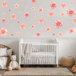 Pink Flower Wall Stickers, Floral Nursery Decals, Boho Girls Bedroom Decor, Peel & Stick Flowers, Decor - thumbnail 3