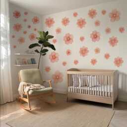 Pink Flower Wall Stickers, Floral Nursery Decals, Boho Girls Bedroom Decor, Peel & Stick Flowers, Decor - thumbnail 1