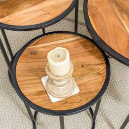 "Round Acacia Wood Side Table With Metal Base - Nesting " - thumbnail 4