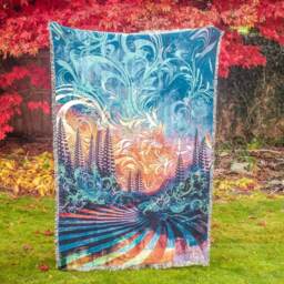 Agostina Sky - Woven Cotton Blanket Psychedelic Visionary Sunset Landscape Art By Simon Haiduk - thumbnail 2