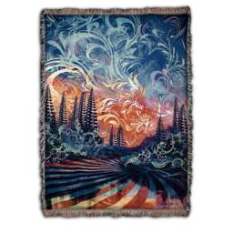 Agostina Sky - Woven Cotton Blanket Psychedelic Visionary Sunset Landscape Art By Simon Haiduk - thumbnail 1