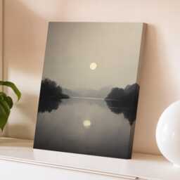 Soft Grey Moon Reflection Wall Art Minimalist Night Sky Painting Abstract Celestial Modern Large Room Decor Framed Poster Print - thumbnail 3