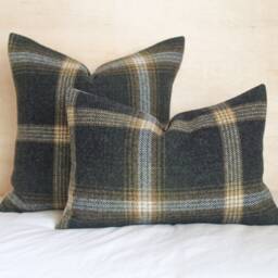 Gray & Gold Oxford Plaid Wool Pillow Cover, Charcoal Mustard Cover - Ready To Ship - thumbnail 2