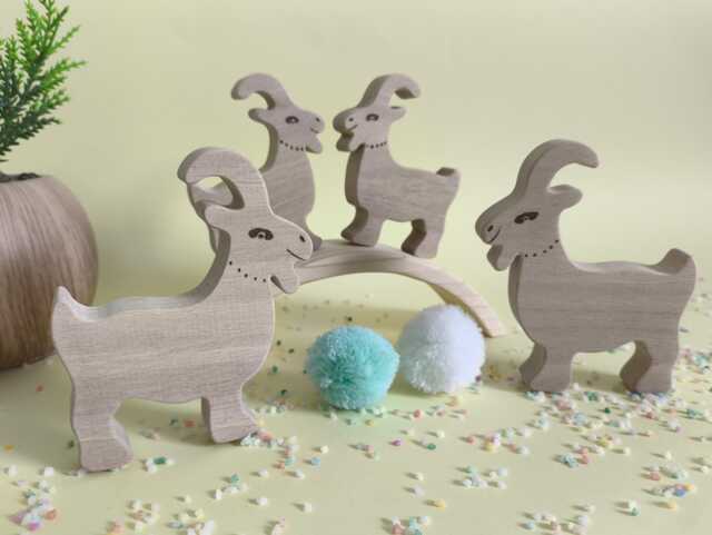 Wooden Balancing Goats Toy, Handmade Stacking Game For Toddlers, Waldorf Inspired Open Ended Play, Farm Animal Fine Motor Skills - image 1