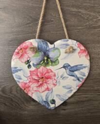 Hummingbird Flower Heart Slate Plaque Wall Hanging Decoration Large 20cm Bird Gifts
