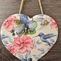 Hummingbird Flower Heart Slate Plaque Wall Hanging Decoration Large 20cm Bird Gifts - thumbnail 2