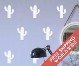 Cactus White Cacti Wall Decals Decor Stickers Nursery Baby Girl Circle Pattern Modern & Scandinavian - Sets Of 25 - thumbnail 1