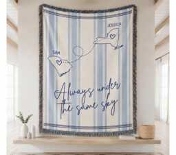 Always Under The Same Sky Custom Name Long Distance Woven Blanket, Usa State Map Couple Memory Throw, Personalized Travel Gift Decor - thumbnail 1