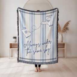 Always Under The Same Sky Custom Name Long Distance Woven Blanket, Usa State Map Couple Memory Throw, Personalized Travel Gift Decor - thumbnail 3