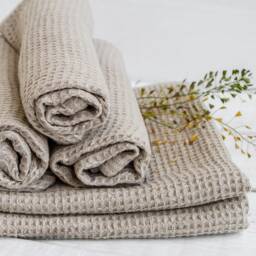 Natural Linen Waffle Bath Sheet, Linen Towel, Large Sauna Softened Hand Organic Towel - thumbnail 3