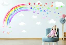 Pastel Personalised Watercolour Rainbow & Butterflies Wall Stickers Nursery Decor Decal - thumbnail 1