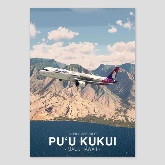 Hawaiian Airlines Airbus A321 Neo Poster - Pu'u Kukui Hawaii Aviation Art Print Civil Airliner Wall Pilot Office Decor - image 1
