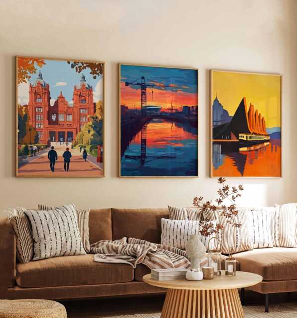 Set Of 3 Glasgow Posters, Scotland Travel Prints, Scottish City Wall Art Set, UK Decor, Urban Gift, Europe Prints - image 1