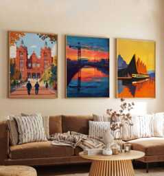 Set Of 3 Glasgow Posters, Scotland Travel Prints, Scottish City Wall Art Set, UK Decor, Urban Gift, Europe Prints - thumbnail 1