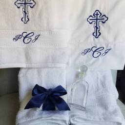 Personalized Baptism Towels, Candles & Oil Sheet For Greek Orthodox Baptism, Bath Towel, Embroidered, Soap Bottle - thumbnail 2
