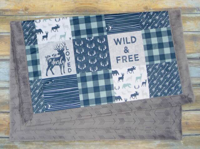 Deer Minky Blanket - Buffalo Check Plaid Buck Faux Quilt Lumberjack Baby Boy Baby - image 1