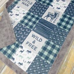 Deer Minky Blanket - Buffalo Check Plaid Buck Faux Quilt Lumberjack Baby Boy Baby - thumbnail 3