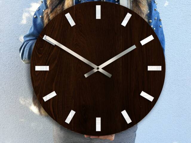 Large Wall Clock, Wood Clock Dark Oak, Silent Modernclock With White Index 40cm/16 - image 1