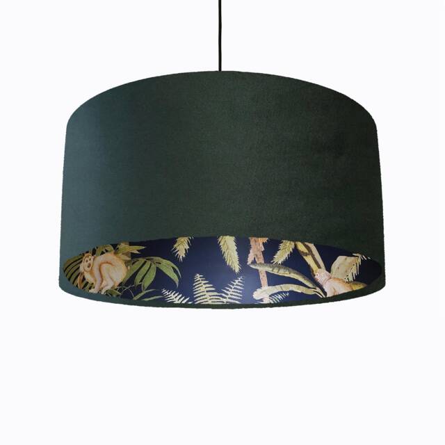 Forest Green Velvet & Tropical Lampshade With Dark Monkey Lining - image 1