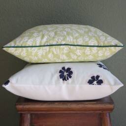 Mint Navy Floral Pillow Cover, Flower Linen Pillow, Double Sided Accent Sofa Decorative 16x16, 18x18, 20x20 - thumbnail 4