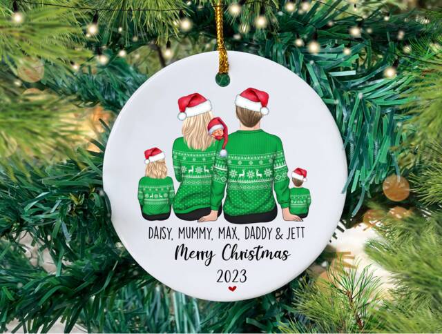 Family Christmas Decoration, Personalised Bauble Tree Ornament - image 1