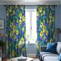 Vibrant Floral Curtains, Yellow & Purple Watercolor Flower Drapes, Botanical Print Panels, Custom Made Eyelet Or Rod Pocket Curtains - thumbnail 3