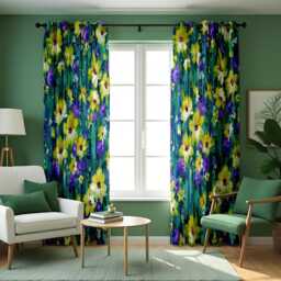 Vibrant Floral Curtains, Yellow & Purple Watercolor Flower Drapes, Botanical Print Panels, Custom Made Eyelet Or Rod Pocket Curtains
