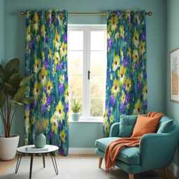 Vibrant Floral Curtains, Yellow & Purple Watercolor Flower Drapes, Botanical Print Panels, Custom Made Eyelet Or Rod Pocket Curtains - thumbnail 2