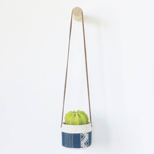 Small Natural Canvas Hanging Planter - Indigo - image 1