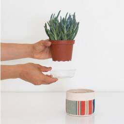 Small Natural Canvas Hanging Planter - Indigo - thumbnail 2