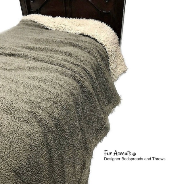 Faux Fur Throw Blanket - Reversible Sherpa Fleece Lining - image 1