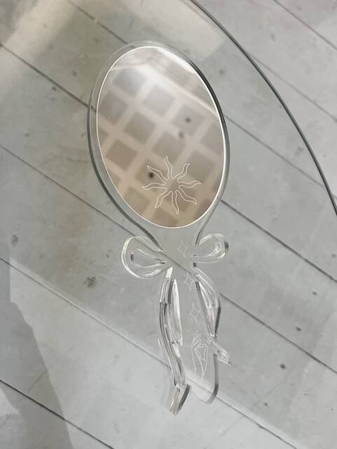 Sun Hand Mirror - Bow Ribbon Hand Mirror With Sun & Sparkle Engraving, Face Mirror, Acrylic Playful - image 1