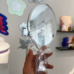 Sun Hand Mirror - Bow Ribbon Hand Mirror With Sun & Sparkle Engraving, Face Mirror, Acrylic Playful - thumbnail 2