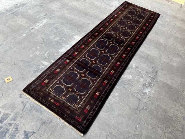 Antique 3x10.2 Baluchi Runner Rug - Hand-Tufted Wool Tribal Floor , Boho Chic Earthy Geometric Design Kitchen Hallway - image 1