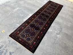 Antique 3x10.2 Baluchi Runner Rug - Hand-Tufted Wool Tribal Floor , Boho Chic Earthy Geometric Design Kitchen Hallway - thumbnail 1