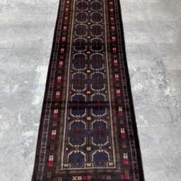 Antique 3x10.2 Baluchi Runner Rug - Hand-Tufted Wool Tribal Floor , Boho Chic Earthy Geometric Design Kitchen Hallway - thumbnail 2