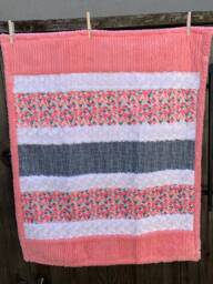 Handmade Modern Baby Minky Blanket Coral Pink, White & Gray Geometric - thumbnail 1
