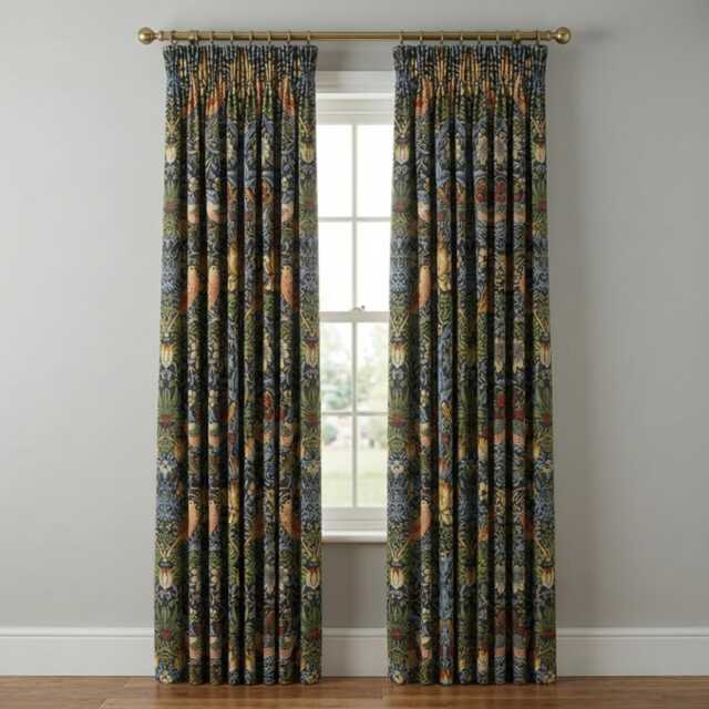 Custom Made William Morris Strawberry Thief Grey Blackout/Lining Curtains 3 - image 1